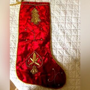 Red and Gold Velvet Embroidered Christmas Stocking